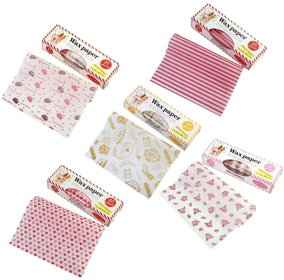 Walfos 50Pcs/Lot Wax Paper Pink Floral Food Grade Grease Paper Food Wrappers Wrapping Paper For Bread Fries Oilpaper Baking Tools - Walfos® Kitchenware