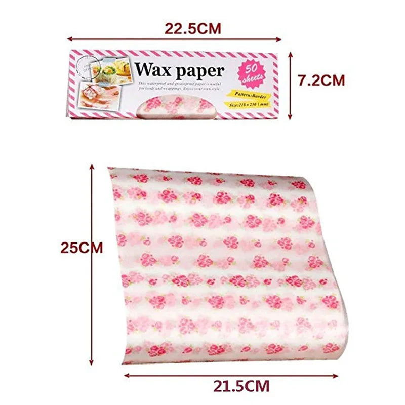 Walfos 50Pcs/Lot Wax Paper Pink Floral Food Grade Grease Paper Food Wrappers Wrapping Paper For Bread Fries Oilpaper Baking Tools - Walfos® Kitchenware