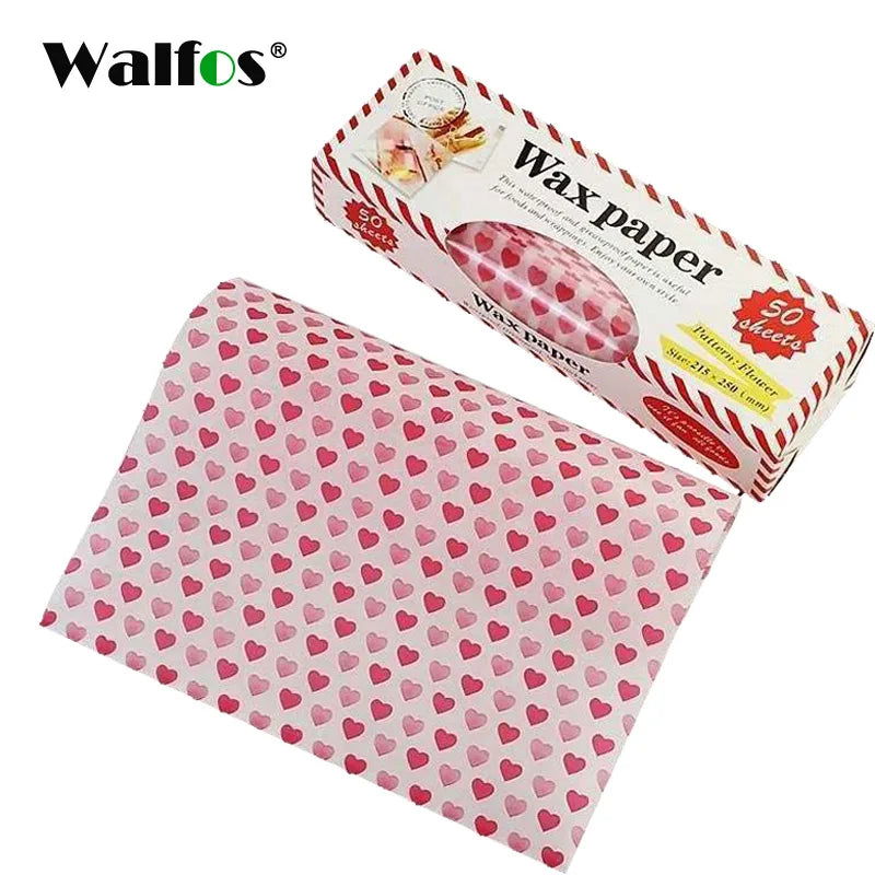 Walfos 50Pcs/Lot Wax Paper Pink Floral Food Grade Grease Paper Food Wrappers Wrapping Paper For Bread Fries Oilpaper Baking Tools - Walfos® Kitchenware