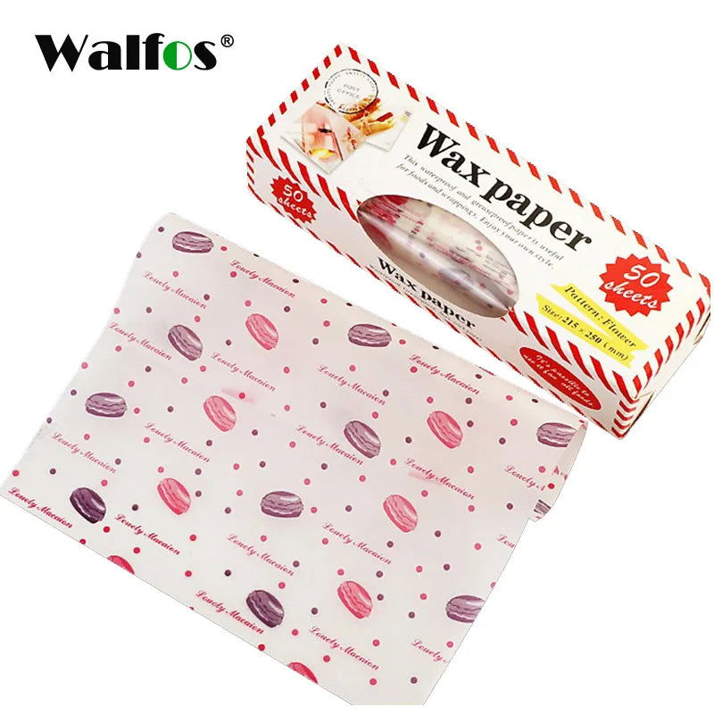 Walfos 50Pcs/Lot Wax Paper Pink Floral Food Grade Grease Paper Food Wrappers Wrapping Paper For Bread Fries Oilpaper Baking Tools - Walfos® Kitchenware