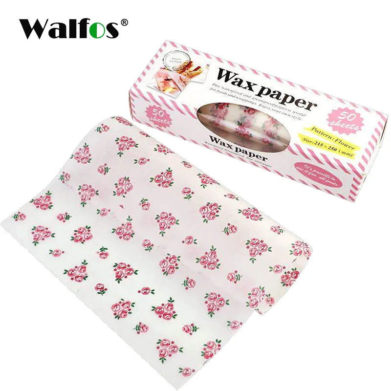 Walfos 50Pcs/Lot Wax Paper Pink Floral Food Grade Grease Paper Food Wrappers Wrapping Paper For Bread Fries Oilpaper Baking Tools - Walfos® Kitchenware