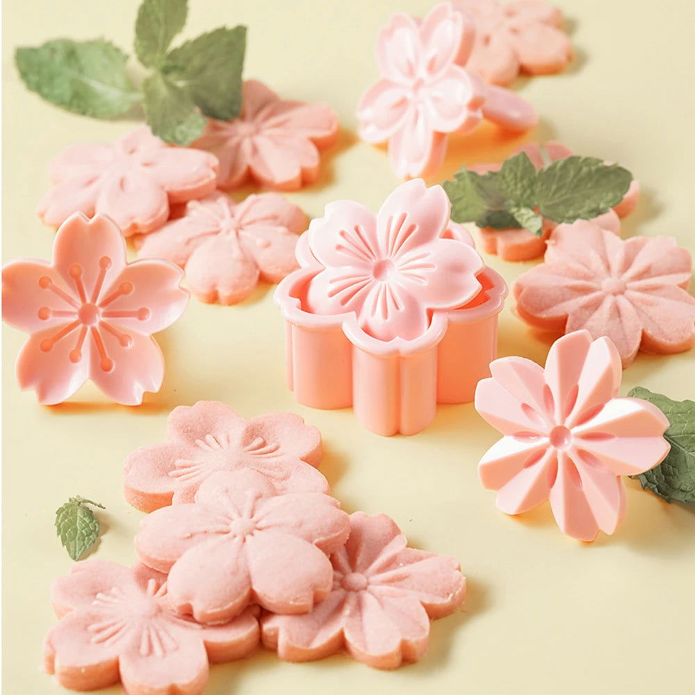 Walfos 5pcs/Set Sakura Cookie Mold Stamp Biscuit Mold Cutter Pink Cherry Blossom Mold Flower Charm DIY Floral Mold - Walfos® Kitchenware