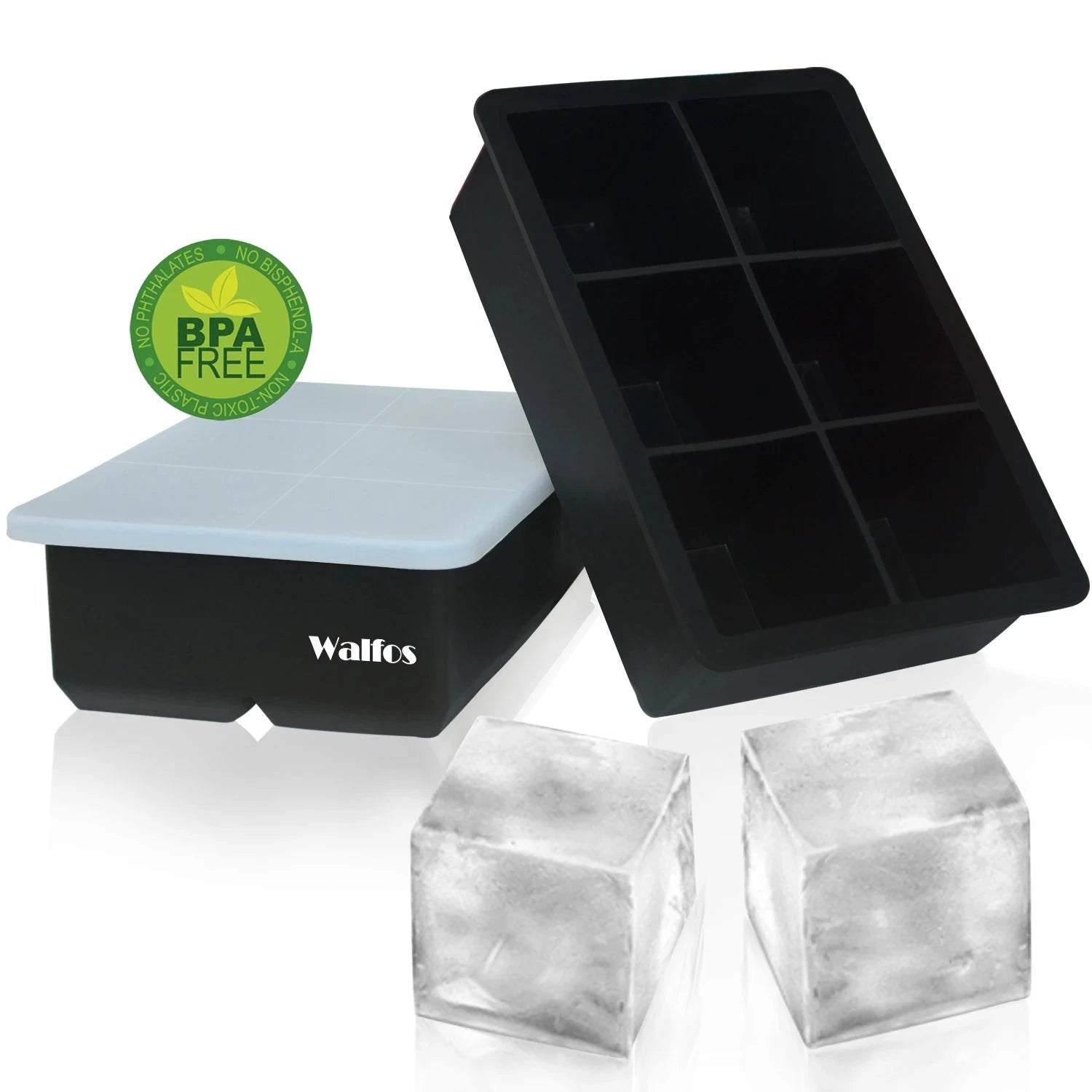 Walfos 6Grid Big Ice Tray Mold Jumbo Large Food Grade Silicone Ice Cube Square Tray Mold DIY Ice Maker Ice Cube Tray - Walfos® Kitchenware