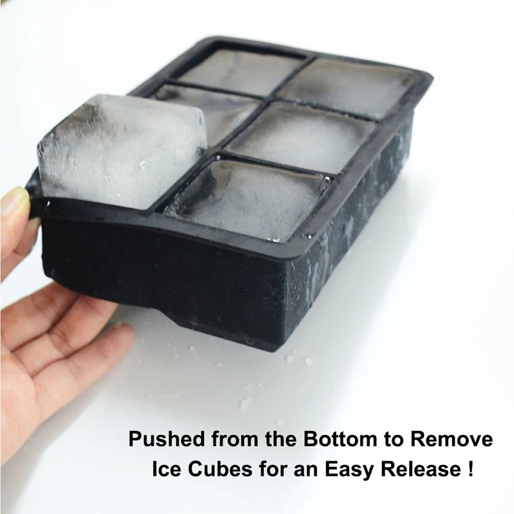 Walfos 6Grid Big Ice Tray Mold Jumbo Large Food Grade Silicone Ice Cube Square Tray Mold DIY Ice Maker Ice Cube Tray - Walfos® Kitchenware
