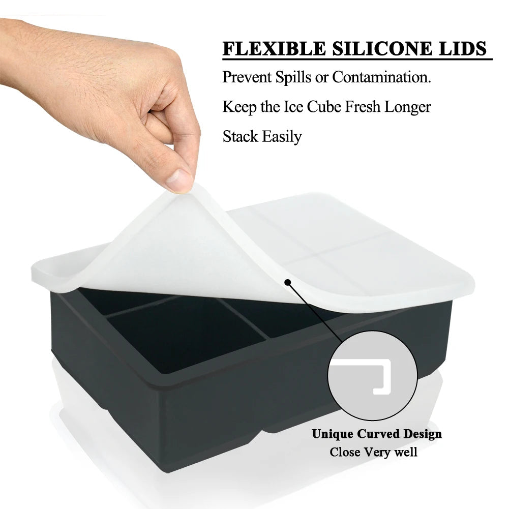 Walfos 6Grid Big Ice Tray Mold Jumbo Large Food Grade Silicone Ice Cube Square Tray Mold DIY Ice Maker Ice Cube Tray - Walfos® Kitchenware