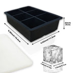 Walfos 6Grid Big Ice Tray Mold Jumbo Large Food Grade Silicone Ice Cube Square Tray Mold DIY Ice Maker Ice Cube Tray - Walfos® Kitchenware