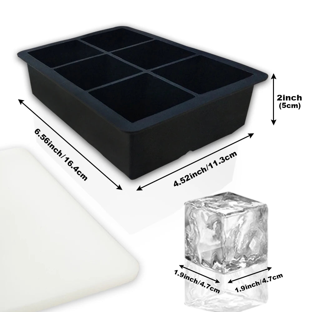 Walfos 6Grid Big Ice Tray Mold Jumbo Large Food Grade Silicone Ice Cube Square Tray Mold DIY Ice Maker Ice Cube Tray - Walfos® Kitchenware