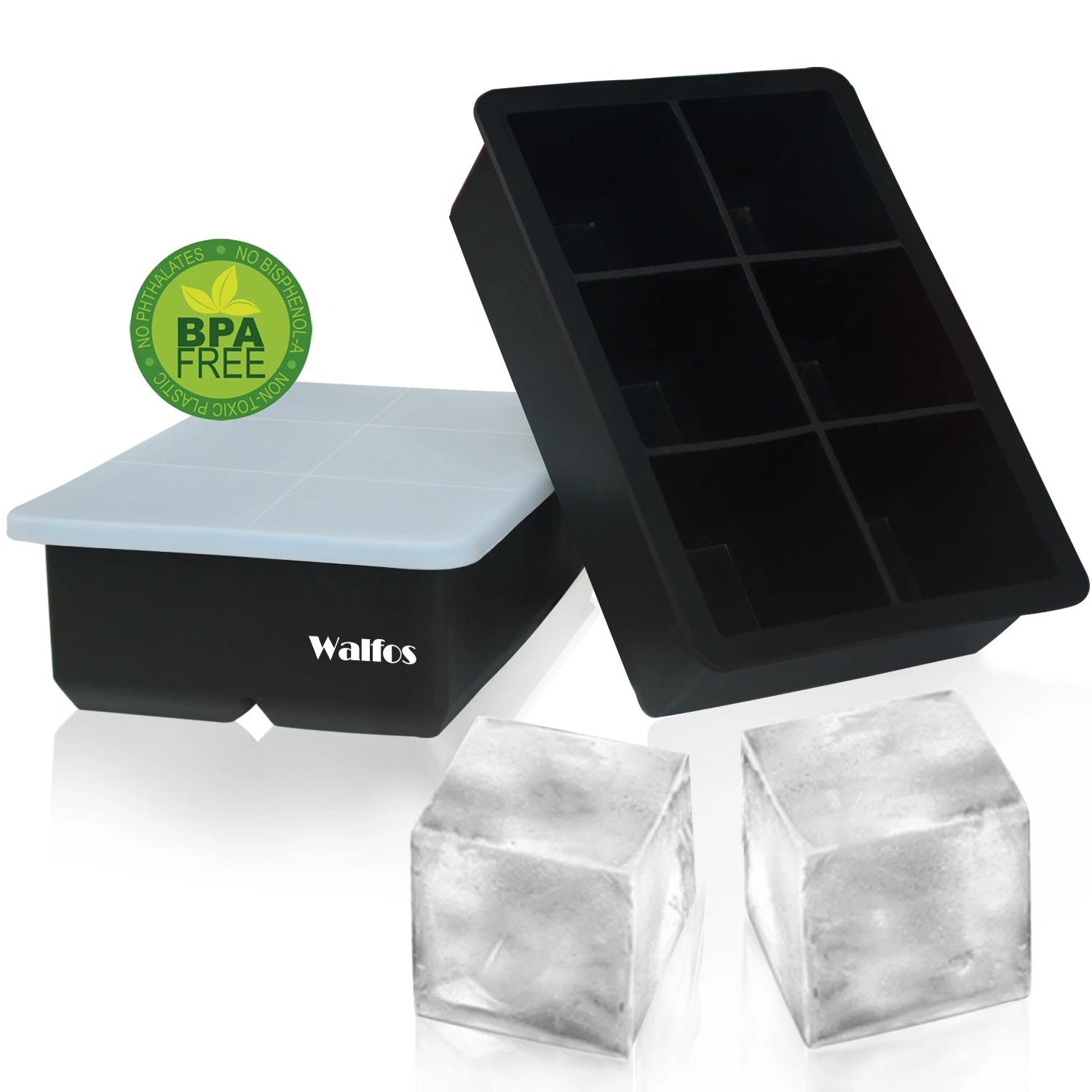 Walfos 6Grid Big Ice Tray Mold Jumbo Large Food Grade Silicone Ice Cube Square Tray Mold DIY Ice Maker Ice Cube Tray - Walfos® Kitchenware