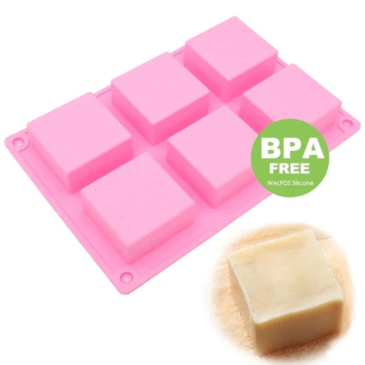 Walfos 6 Cavity Plain Basic Rectangle Silicone Soap Mould Bake Mold Tray For Homemade DIY Craft Soap Mold Decor Tools 3D Mold - Walfos® Kitchenware