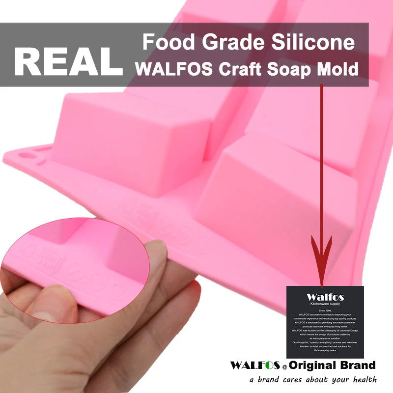 Walfos 6 Cavity Plain Basic Rectangle Silicone Soap Mould Bake Mold Tray For Homemade DIY Craft Soap Mold Decor Tools 3D Mold - Walfos® Kitchenware