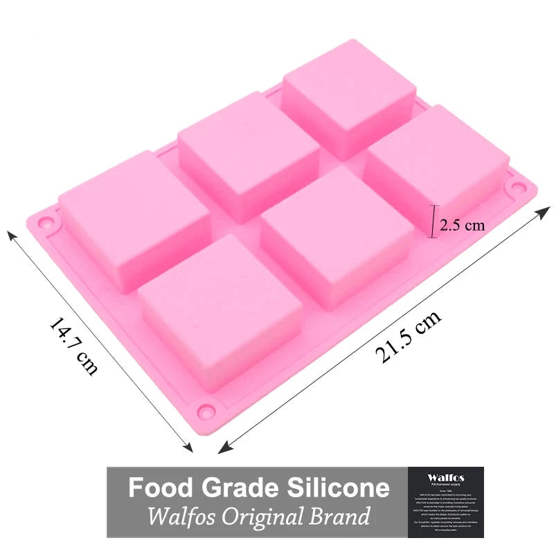 Walfos 6 Cavity Plain Basic Rectangle Silicone Soap Mould Bake Mold Tray For Homemade DIY Craft Soap Mold Decor Tools 3D Mold - Walfos® Kitchenware