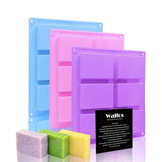 Walfos 6 Cavity Silicone Mold for Making Soaps 3D Plain Soap Mold Rectangle DIY Handmade Soap Form Tray Mould - Walfos® Kitchenware