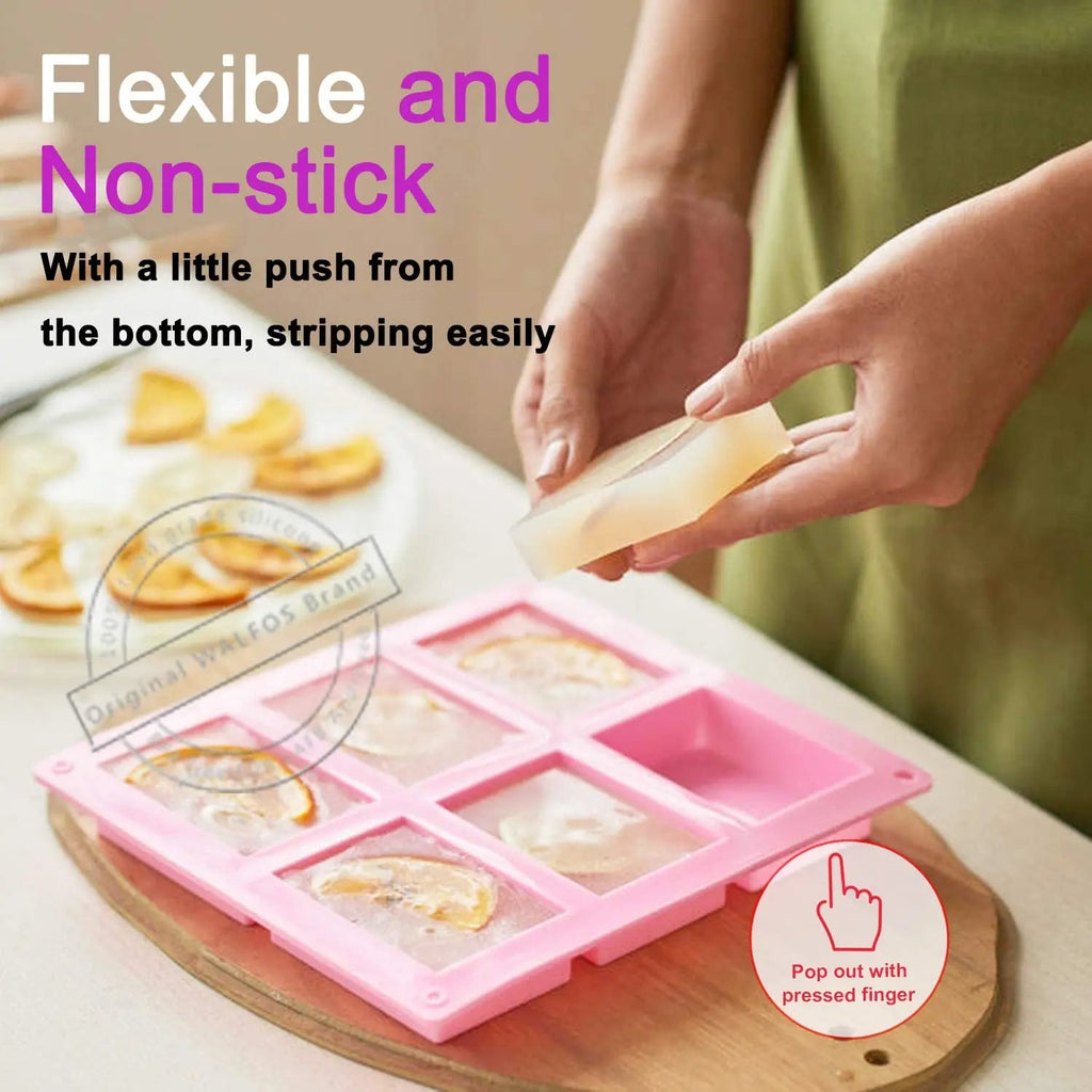 Walfos 6 Cavity Silicone Mold for Making Soaps 3D Plain Soap Mold Rectangle DIY Handmade Soap Form Tray Mould - Walfos® Kitchenware