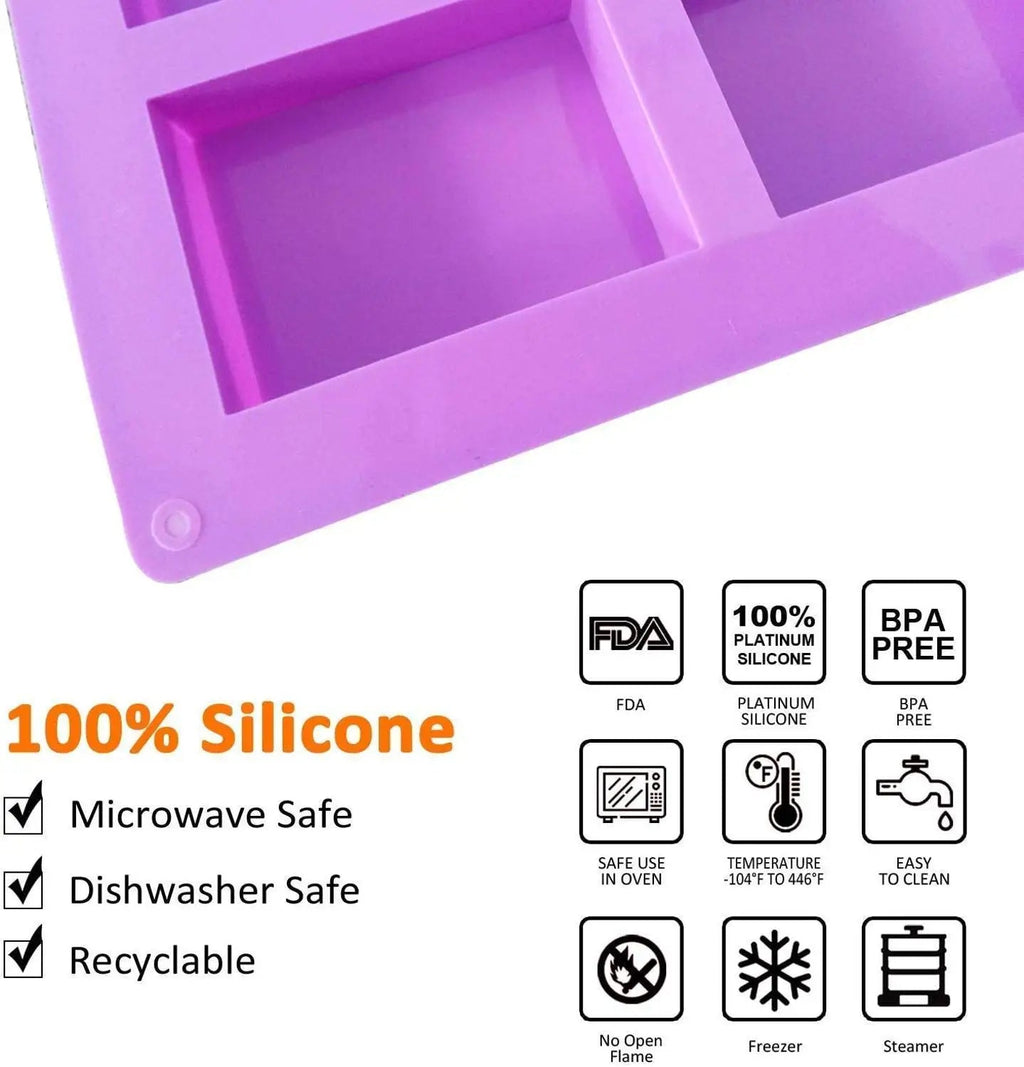 Walfos 6 Cavity Silicone Mold for Making Soaps 3D Plain Soap Mold Rectangle DIY Handmade Soap Form Tray Mould - Walfos® Kitchenware
