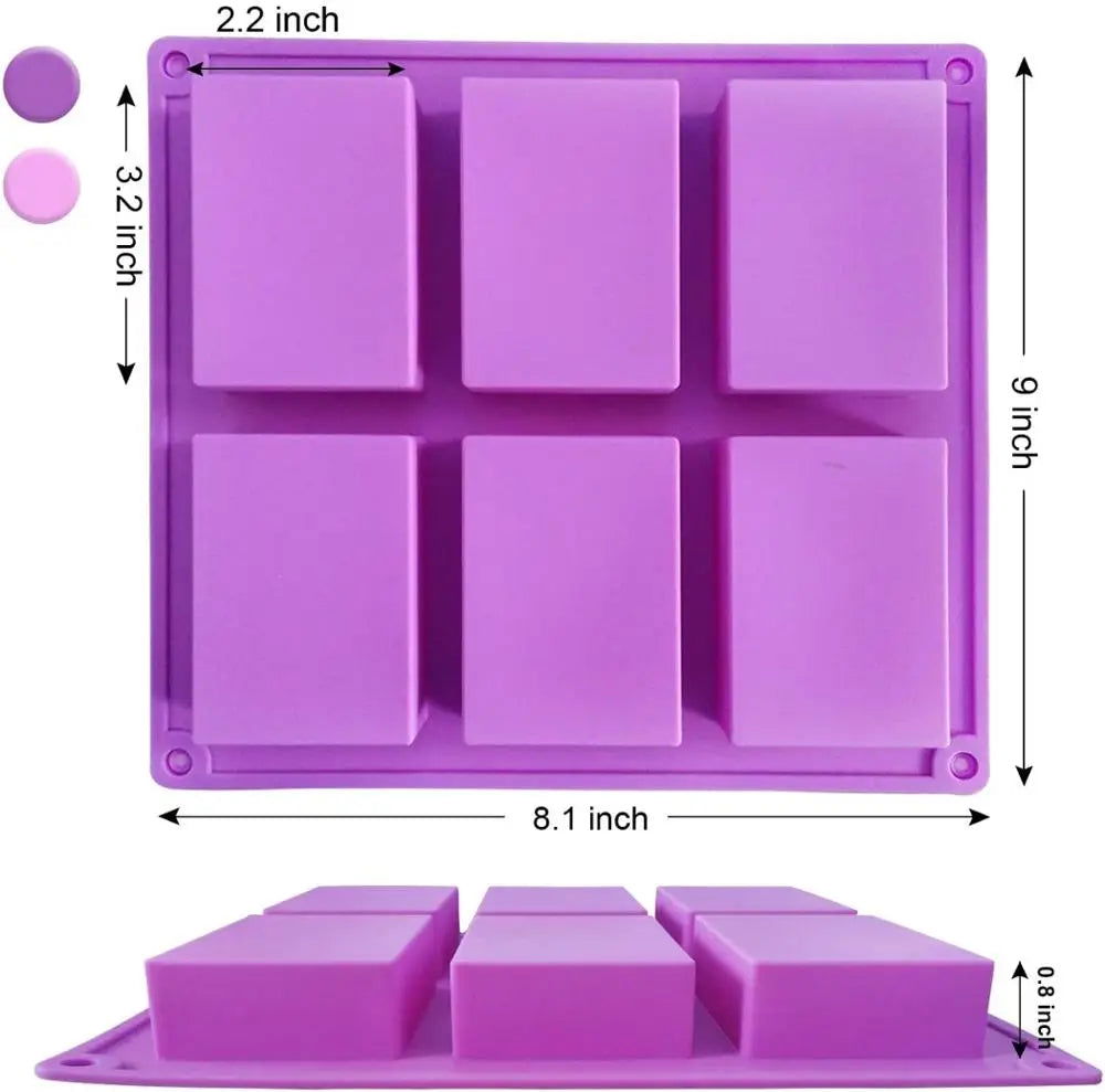 Walfos 6 Cavity Silicone Mold for Making Soaps 3D Plain Soap Mold Rectangle DIY Handmade Soap Form Tray Mould - Walfos® Kitchenware