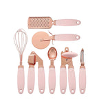Walfos 7 Pcs Kitchen Gadget Set Copper Coated Stainless Steel Utensils with Soft Touch Rose Gold Garlic Press Pizza Cutter - Walfos® Kitchenware