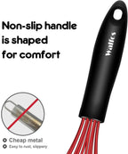 Walfos 8.5" Red Silicone Whisk Stainless Steel Wire Whisk Heat Resistant Kitchen Whisks for Non-Stick Cookware Balloon Egg - Walfos® Kitchenware