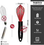 Walfos 8.5" Red Silicone Whisk Stainless Steel Wire Whisk Heat Resistant Kitchen Whisks for Non-Stick Cookware Balloon Egg - Walfos® Kitchenware