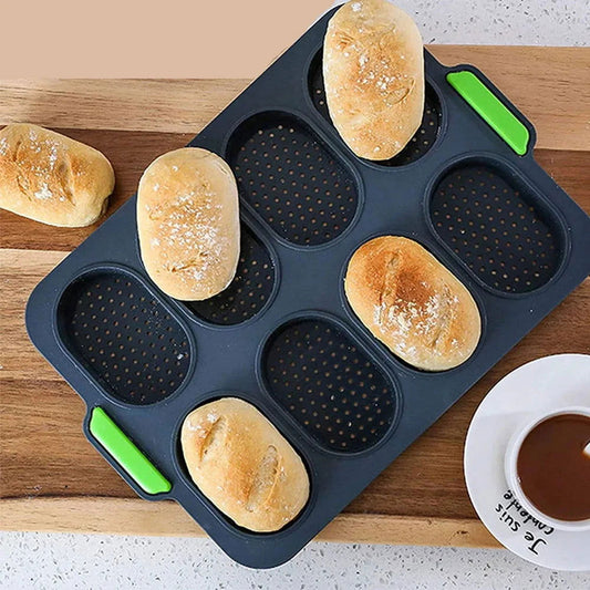 Walfos 8 Cavity Bread Mold Silicone Baking Toast Moulds Home Cake Food Grade French Bread Biscuit Molds - Walfos® Kitchenware