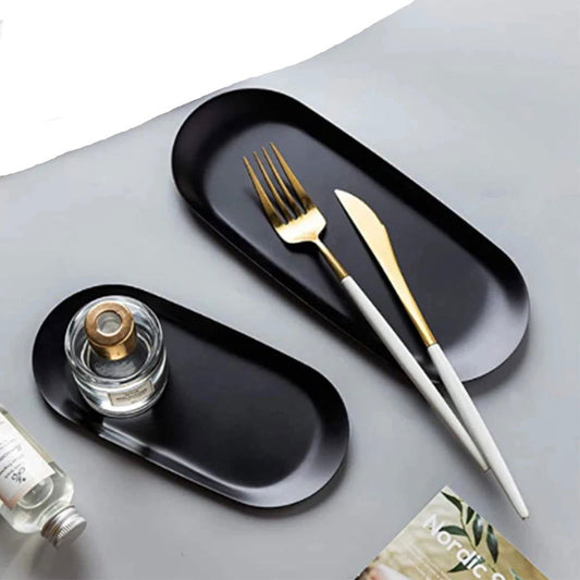 Walfos Black Matte Dining Plate Stainless Steel Dessert Plate Nut Fruit Cake Tray Snack Kitchen Plate Western Steak  Plate - Walfos® Kitchenware