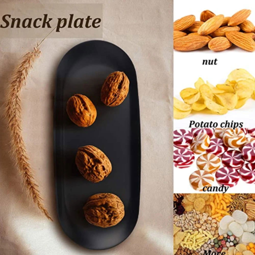 Walfos Black Matte Dining Plate Stainless Steel Dessert Plate Nut Fruit Cake Tray Snack Kitchen Plate Western Steak  Plate - Walfos® Kitchenware