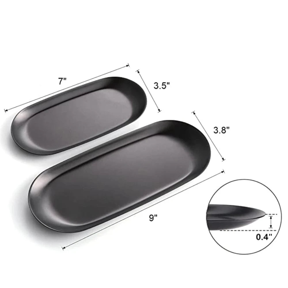 Walfos Black Matte Dining Plate Stainless Steel Dessert Plate Nut Fruit Cake Tray Snack Kitchen Plate Western Steak  Plate - Walfos® Kitchenware