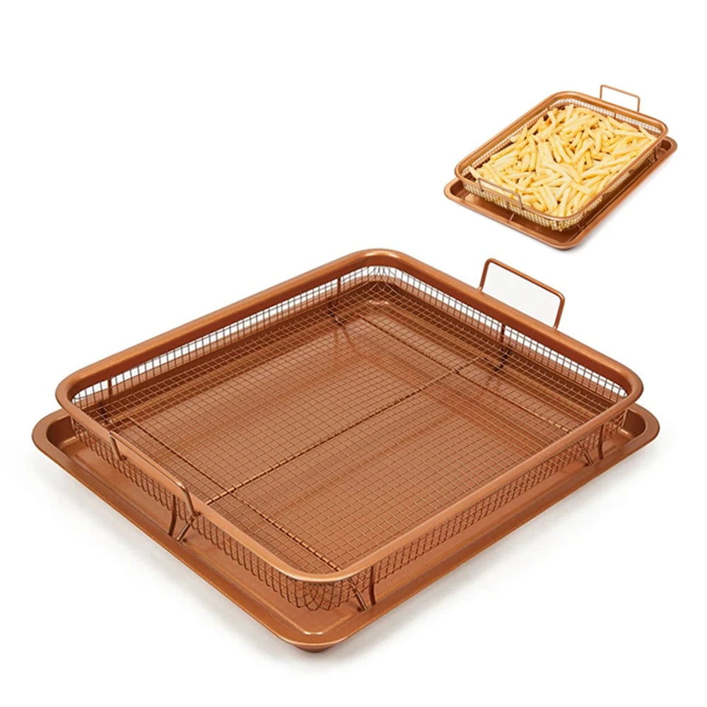 Walfos Copper Baking Tray Oil Frying Baking Pan Non-stick Chips Basket Baking Dish Grill Mesh Kitchen Tools - Walfos® Kitchenware