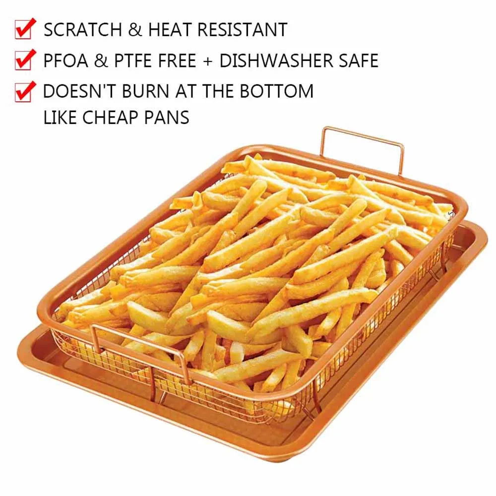Walfos Copper Baking Tray Oil Frying Baking Pan Non-stick Chips Basket Baking Dish Grill Mesh Kitchen Tools - Walfos® Kitchenware