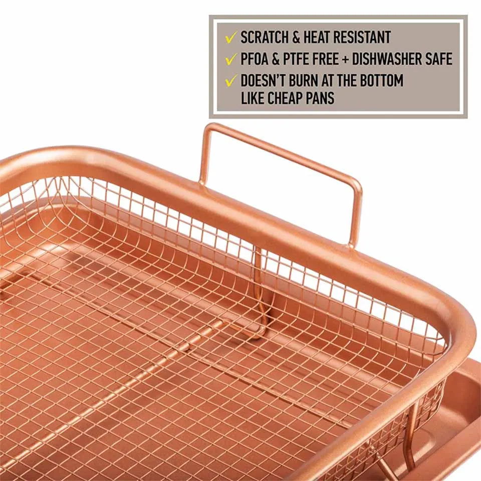 Walfos Copper Baking Tray Oil Frying Baking Pan Non-stick Chips Basket Baking Dish Grill Mesh Kitchen Tools - Walfos® Kitchenware