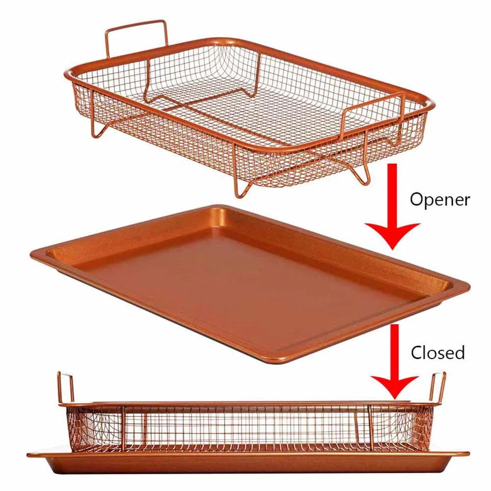 Walfos Copper Baking Tray Oil Frying Baking Pan Non-stick Chips Basket Baking Dish Grill Mesh Kitchen Tools - Walfos® Kitchenware