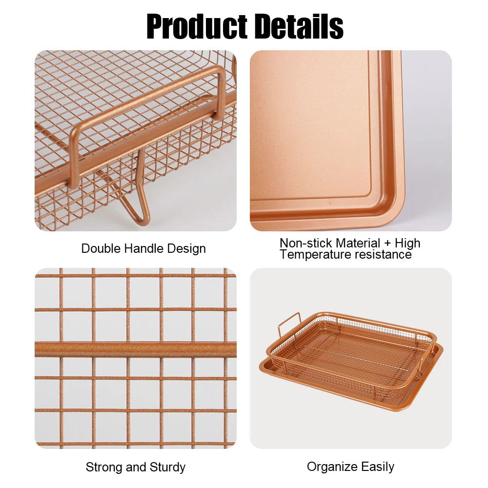 Walfos Copper Baking Tray Oil Frying Baking Pan Non-stick Chips Basket Baking Dish Grill Mesh Kitchen Tools - Walfos® Kitchenware