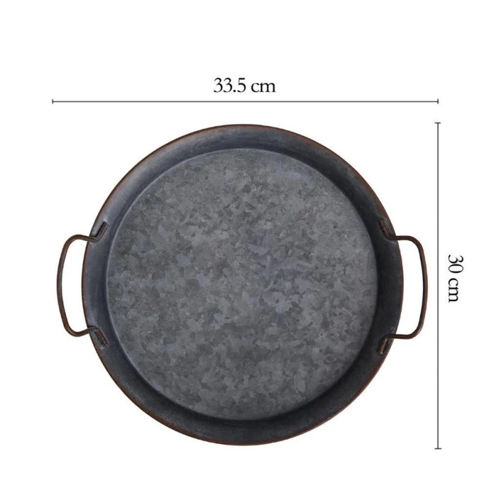 Walfos European Retro Metal Plate With Handle Handcrafted Round Wrought Vintage Storage Bread Tray Home Decoration - Walfos® Kitchenware
