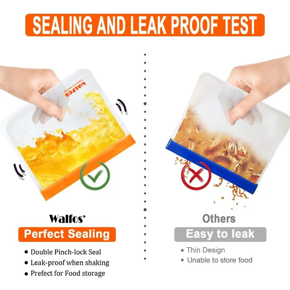 Walfos Food Storage Bag Reusable Freezer Bag Ziplock Bag Leakproof Top Silicone Bag Zero Waste Kitchen Organizer FDA BPA Free - Walfos® Kitchenware