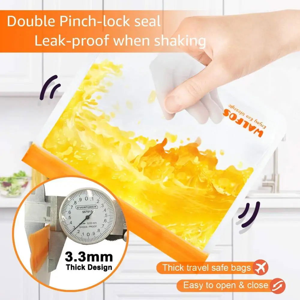 Walfos Food Storage Bag Reusable Freezer Bag Ziplock Bag Leakproof Top Silicone Bag Zero Waste Kitchen Organizer FDA BPA Free - Walfos® Kitchenware