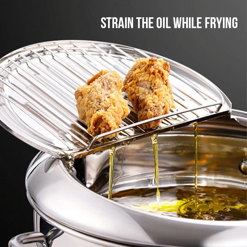Walfos Fryer Household Temperature Control 304 Stainless Steel Oil-Saving Small Fryer Induction Cooker Gas Stove Tempura Fryer - Walfos® Kitchenware