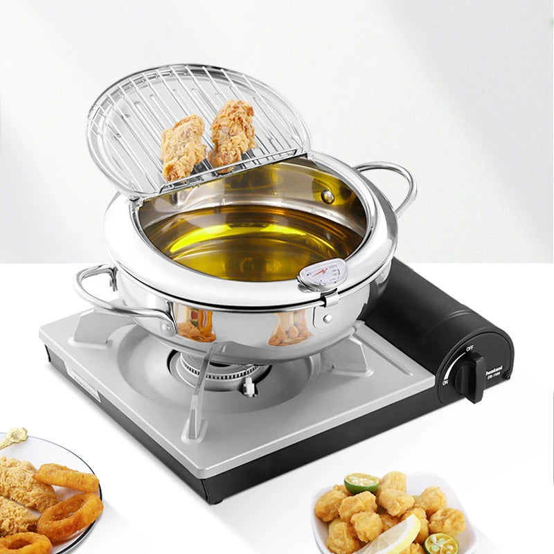 Walfos Fryer Household Temperature Control 304 Stainless Steel Oil-Saving Small Fryer Induction Cooker Gas Stove Tempura Fryer - Walfos® Kitchenware