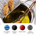 Walfos Fryer Household Temperature Control 304 Stainless Steel Oil-Saving Small Fryer Induction Cooker Gas Stove Tempura Fryer - Walfos® Kitchenware