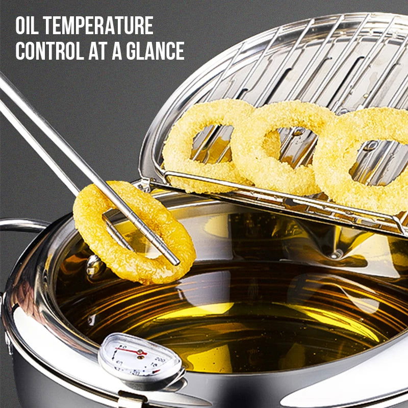 Walfos Fryer Household Temperature Control 304 Stainless Steel Oil-Saving Small Fryer Induction Cooker Gas Stove Tempura Fryer - Walfos® Kitchenware