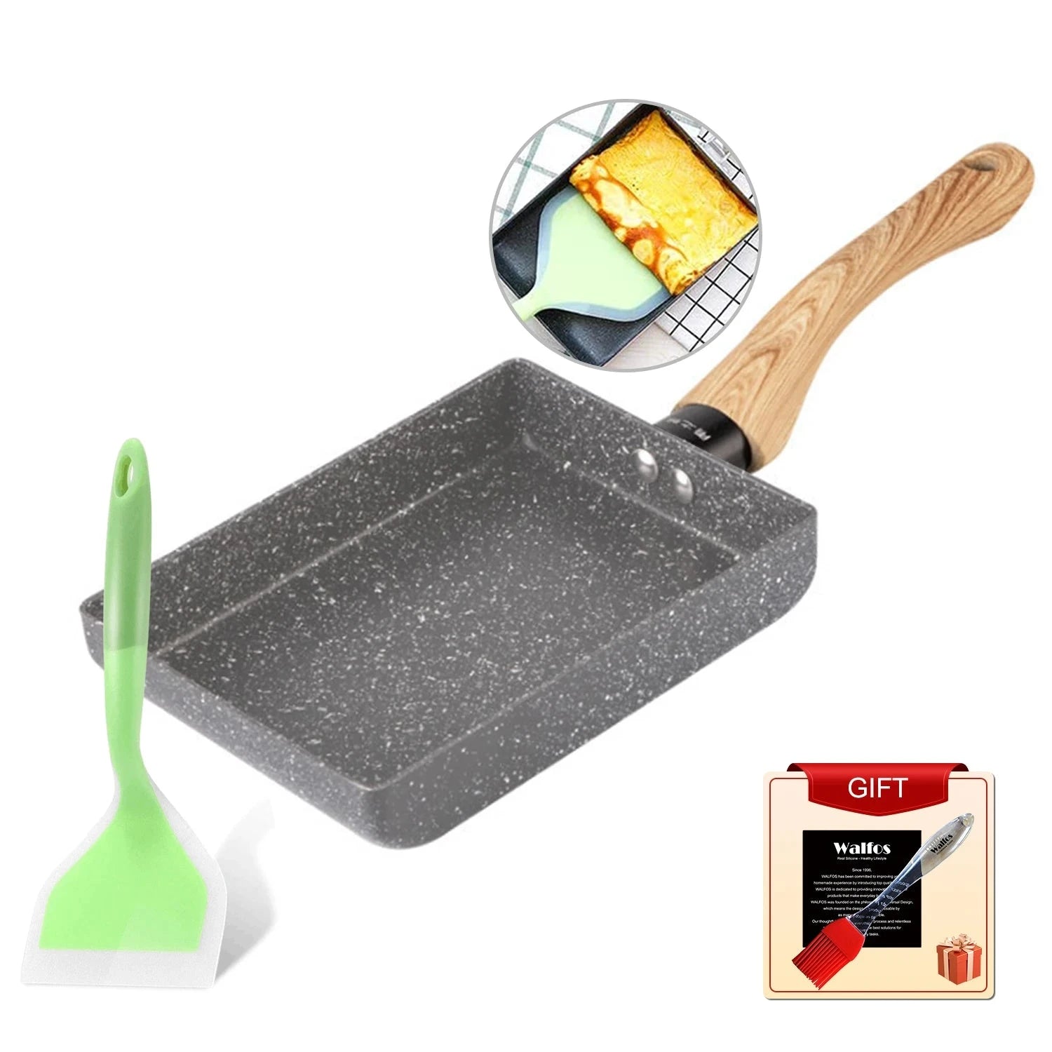 Walfos Frying Pan Tamagoyaki Omelette Black Non-Stick Pan Fry Egg Pan Pancake Kitchen Pot Maker Breakfast Pot Mini Cook - Walfos® Kitchenware