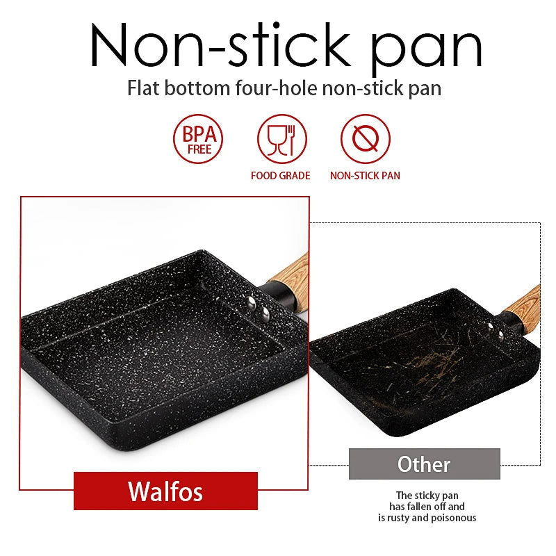 Walfos Frying Pan Tamagoyaki Omelette Black Non-Stick Pan Fry Egg Pan Pancake Kitchen Pot Maker Breakfast Pot Mini Cook - Walfos® Kitchenware