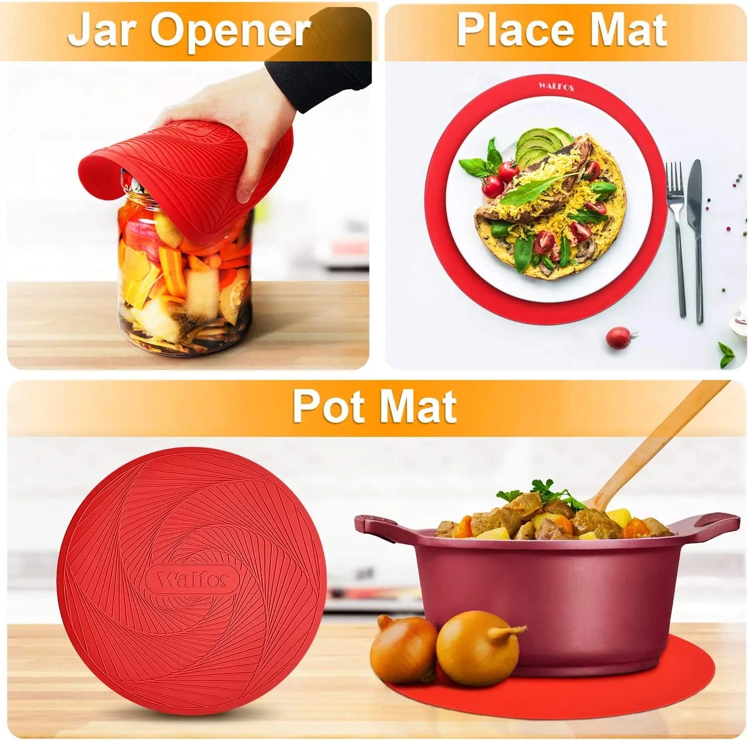 Walfos Heat Resistant Kitchen Silicone Trivet pot Holder Mat for Microwave Mats pot pan cooking Insulation Table Placemat - Walfos® Kitchenware