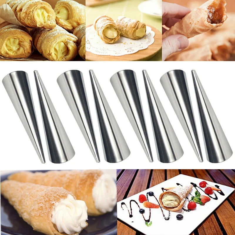 sets of 8 Large Size Stainless Steel Pastry Cream Horn Moulds Conical Tube Cone Pastry Roll Horn Mould Baking Mold Tool - Walfos® Kitchenware
